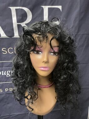 Black Curly Women's Wig with Bangs - Brand Unspecified